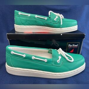 Vintage Par Four Mens Leather Boat Shoes 9.5 RARE HardTo Find Kelly Green Womens